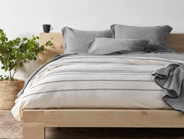 Coyuchi Rippled Stripe Organic Sham, Ivory with Black, Standard