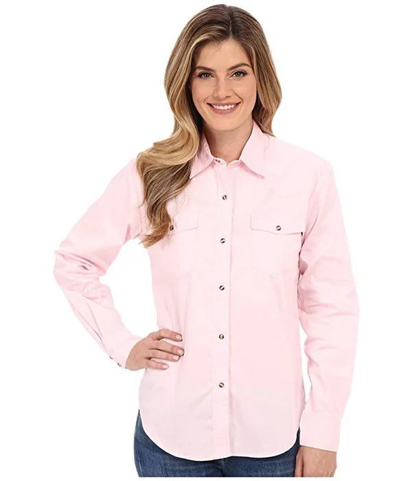 Roper Women's Long Sleeve Solid Snap Shirt - Pink - L