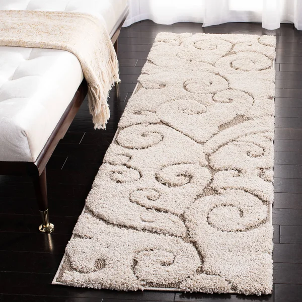 Safavieh Florida Shag Shahin Scroll 1.2-inch Thick Rug - 2&3x22 x 21& Runner - Ivory/Black