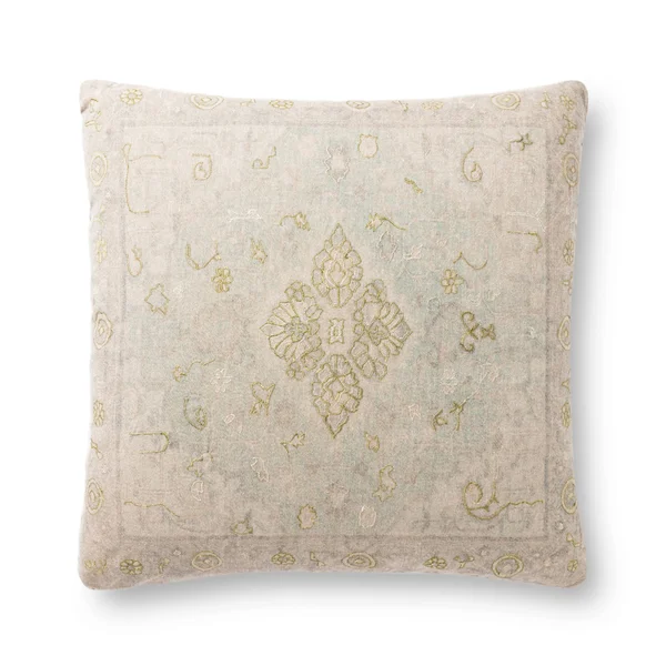 Loloi P0895 Cotton Pillow Green, Beige, 22x22 x 22x22 Cover w/Down