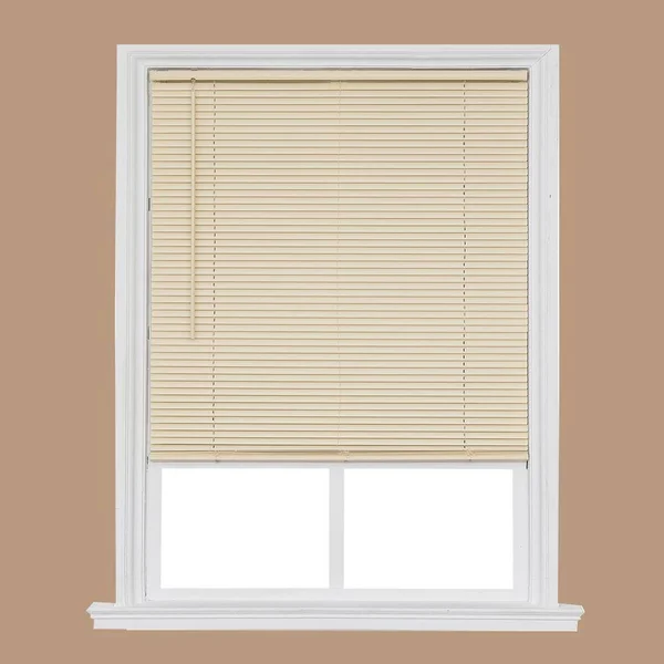 Project Source 1-in Slat Width 61.5-in x 64-in Cordless Ivory Vinyl Room Darkening Mini Blinds in Off-White - CCDDX6664-61.5