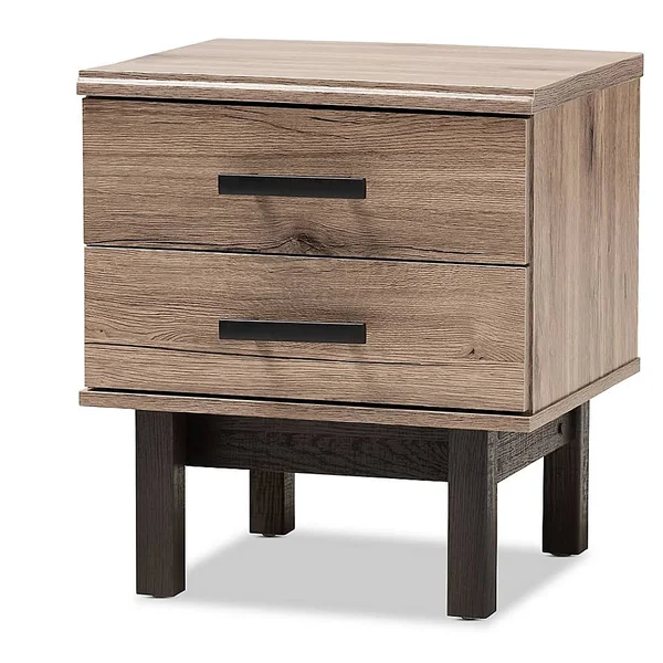Baxton Studio Cathy 2-Drawer End Table in Oak/Black