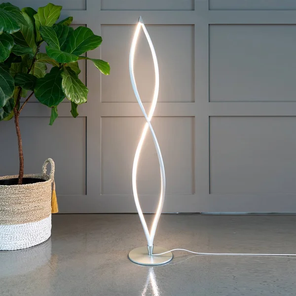 Brightech Twist LED Spiral Decorative Standing Floor Lamp with Dimmer - Silver