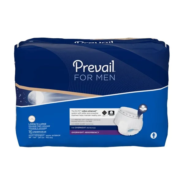 Prevail Overnight Underwear for Men, Large Case of 64