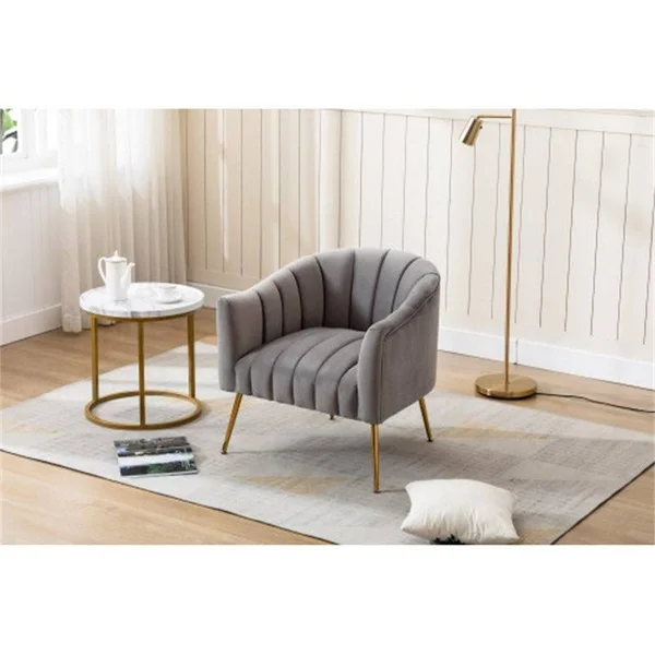 Modern 28.00x22 Wide Tufted Velvet Barrel Chair with Metal Legs - Fabric - Pink