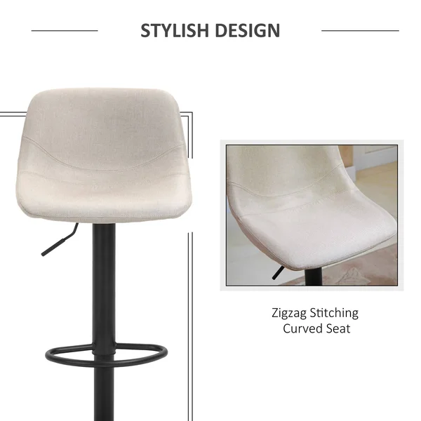 HOMCOM Swivel Bar Stools Set of 2 Bar Chairs Adjustable Height Barstools Padded with Back for Kitchen - Counter, and Home Bar - W