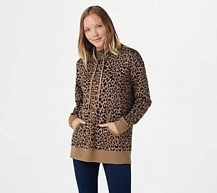 Lisa Rinna Collection Leopard Jacquard Pullover Sweater, Size Small, Camel