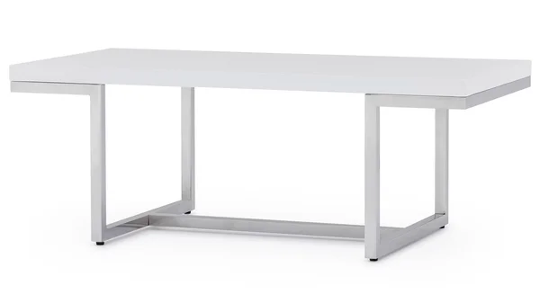 Zuri Modern Straz Coffee Table - White Lacquer with Polished Stainless Steel Base