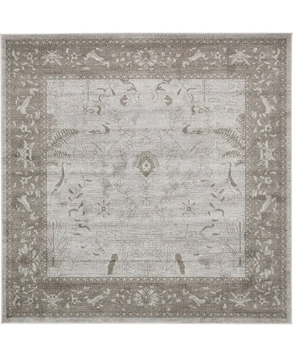 Unique Loom La Jolla Floral Light Gray 8& 0 x 8& 0 Square Rug