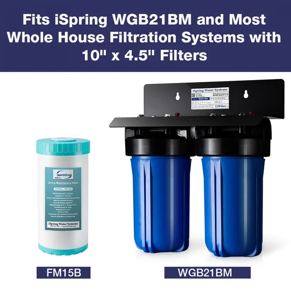iSpring FM15B Iron and Manganese Reducing Water Filter - Replacement Cartridge for WGB21BM, 10x22x 4.5x22 Big Blue - White