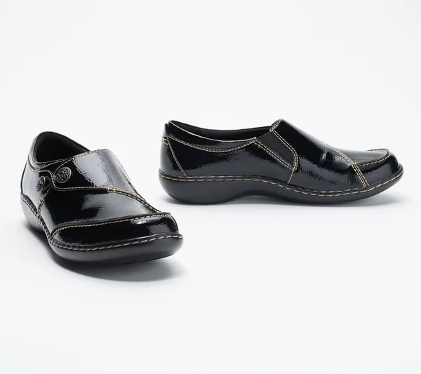 Clarks Collection Leather Slip-On Shoes -Ashland Lane - Size 12 Narrow, Black Patent