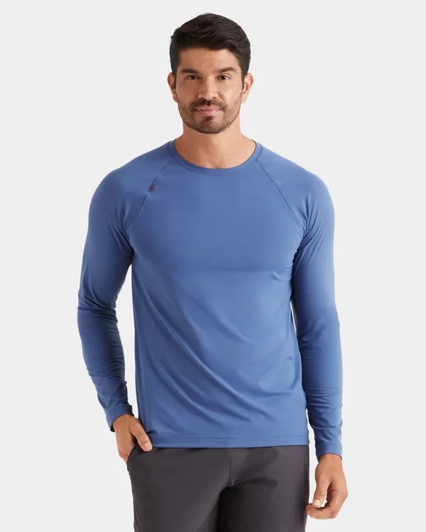 Men's Anti-Odor Workout Shirt, Rhone Reign Long Sleeve, Blue Grouper, XXL