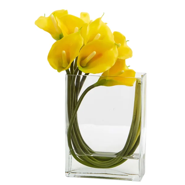 Nearly Natural 12x22 Calla Lily in Rectangular Glass Vase Artificial Arrangement - White