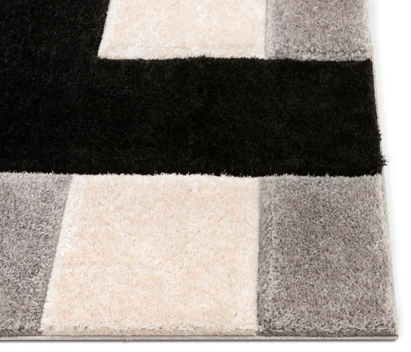 Well Woven San Francisco Escondido Black Modern Geometric Squares 5'3 inch x 7'3 inch Shag 3D Textured Area Rug