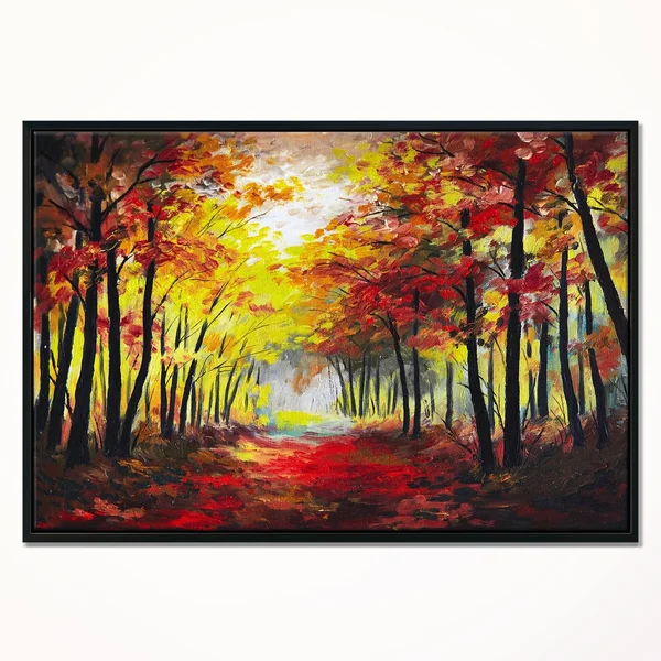 Designart ' Walk Through Autumn Forest ' Landscape Art Print Framed Canvas - Size: 42 inch x 32 inch