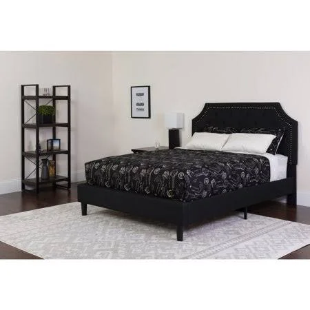 Twin Arched Tufted Platform Bed/Memory Foam Mattress in Black Fabric, Size: 44.5 W x 81 D x 51 H
