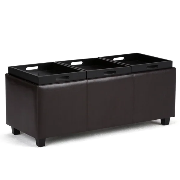 WYNDENHALL Franklin 42 inch Wide Contemporary Rectangle Storage Ottoman Faux Air Leather (Chocolate Brown)