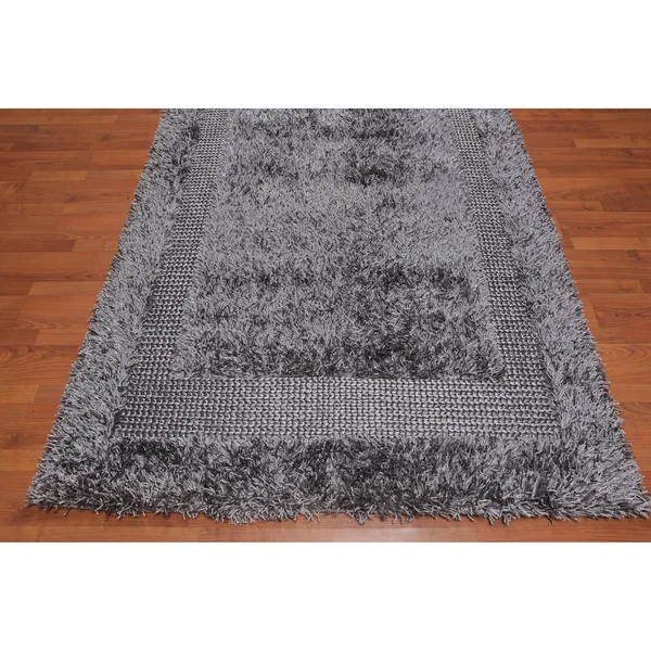 Hand Made Shag Silver Grey - Shag Polyster Modern & Contemporary Oriental Area Rug (5x7) - 5& x 7&6x22