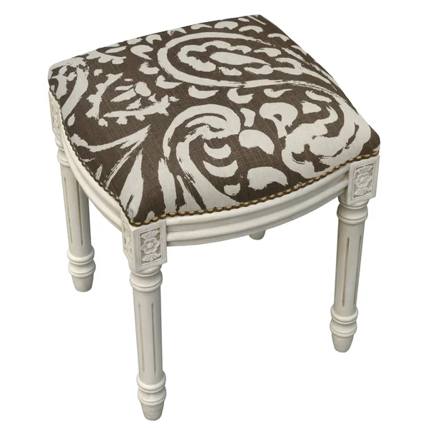 123 Creations Paisley Antique White Finish Nailheads Vanity Stool