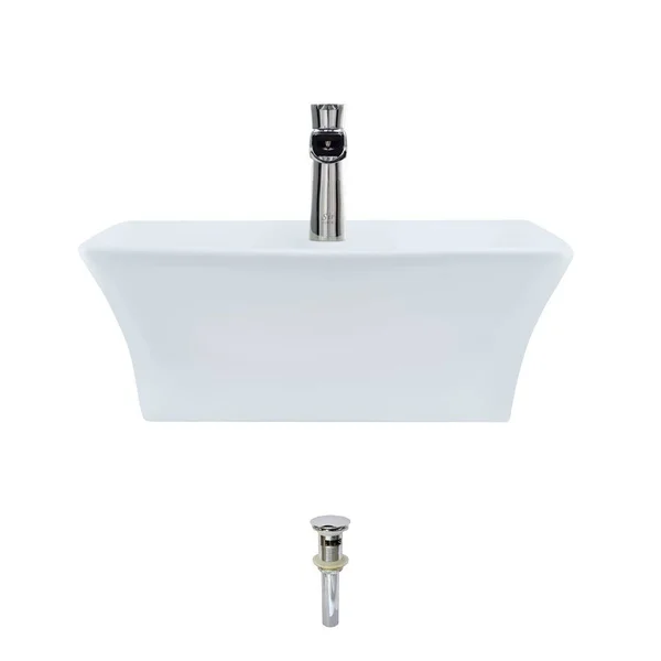 Mr Direct Vitreous China Rectangular Vessel Bathroom Sink with Faucet and Overflow - White