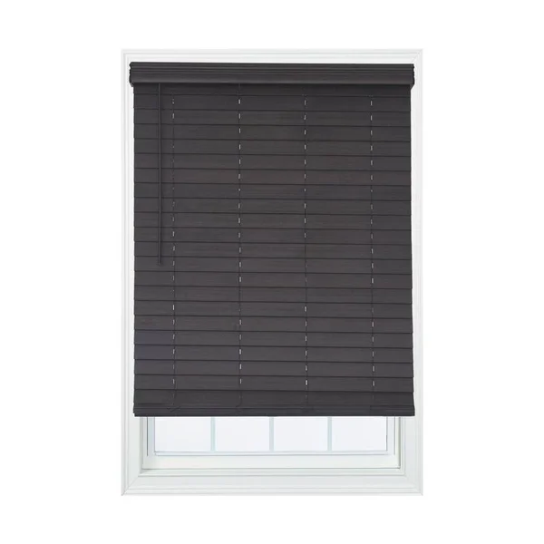 Allen + Roth 2.5-in Slat Width 35-in x 72-in Cordless Walnut Faux Wood Room Darkening Horizontal Blinds in Brown - DFHSD3672-35