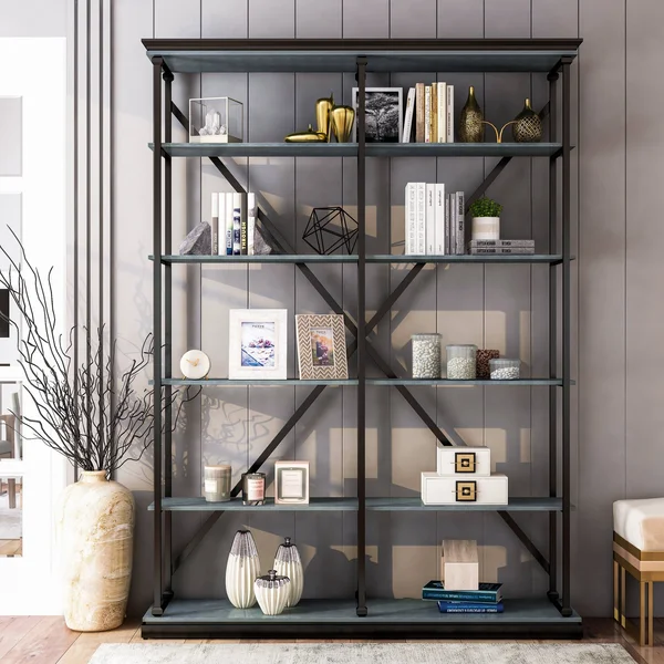 Furniture of America Marcin Transitional Metal 58x22 5 Layer Bookcase - Dark Oak