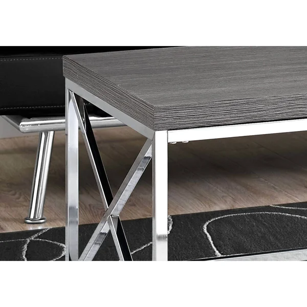 Offex Modern Rectangular Coffee Table with Chrome Metal - Grey, 44" x 22" x 17"