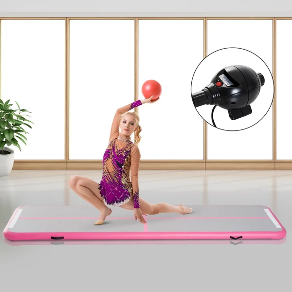 Soozier 10' Air Track Inflatable Tumbling Mat for Gymnastics with Pump - Light Grey/Pink