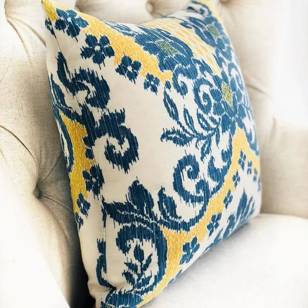 Plutus Lasso Blue, Beige and Yellow Luxury Throw Pillow