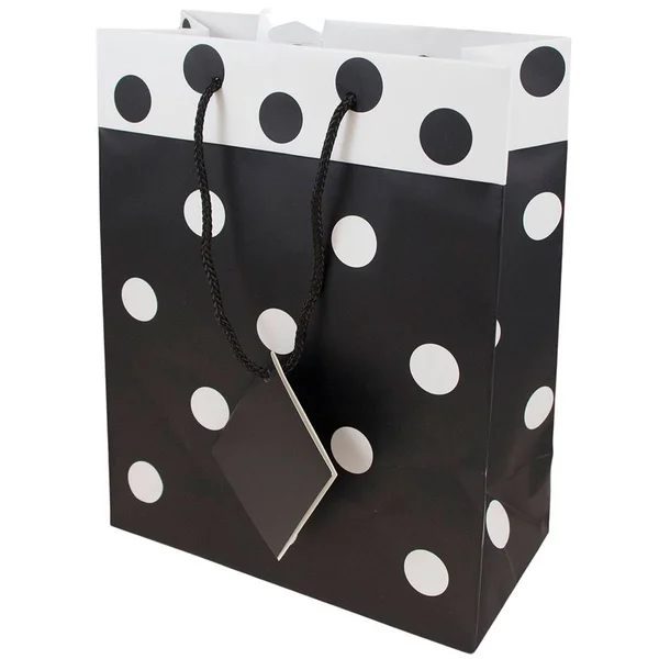 Jam Paper Gift Bags, Medium, 8 inch x 10 inch x 4 inch, Black & White Polka Dot Matte, 24/Pack, Size: 8 x 10