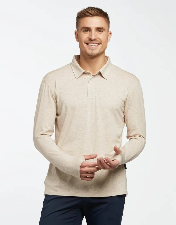 Sun Protective Long Sleeve Polo Shirt for Men UPF50+ - UV Protection Navy