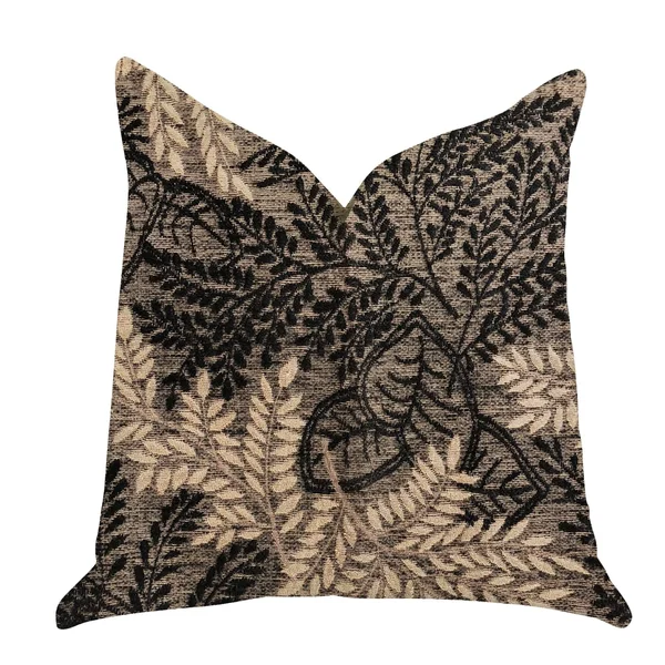 Plutus 20x22 x 20x22 Bonzai Ebony Floral Throw Pillow in Black and Brown