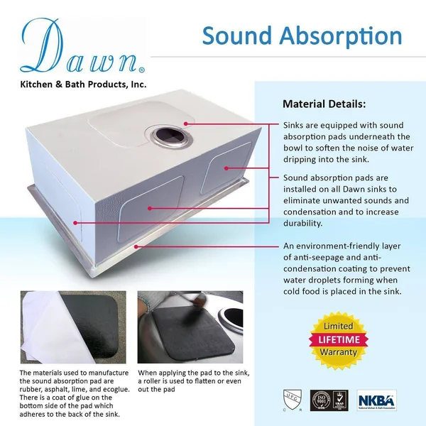 Dawn ASU105 Undermount Cresent Single Bowl Sink