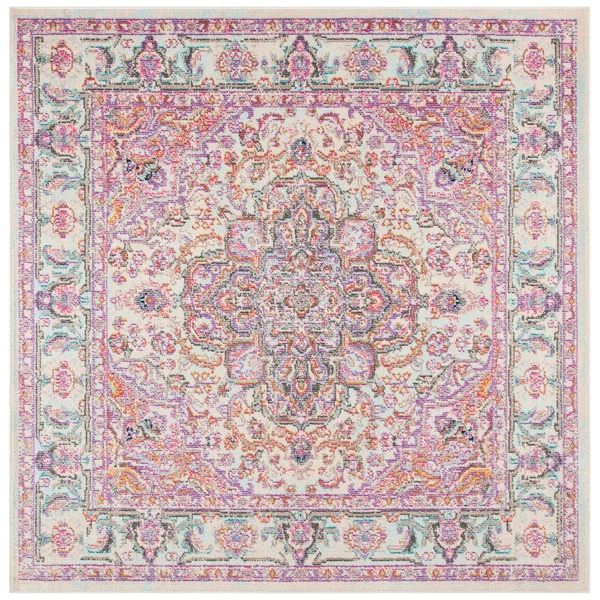 Safavieh Madison Edwyna Distressed Area Rug - Beige/Fuchsia, 6&7 inch x 6&7 inch Square