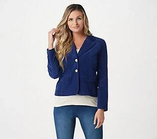 Laurie Felt Corduroy 2-Button Blazer with Pockets, Size Reg 8, Navy