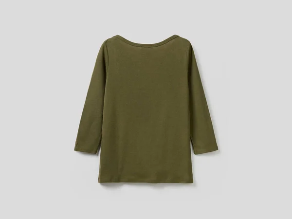 Benetton, T-Shirt with Boat Neck in 100% Cotton, Size XL, Military Green, Women