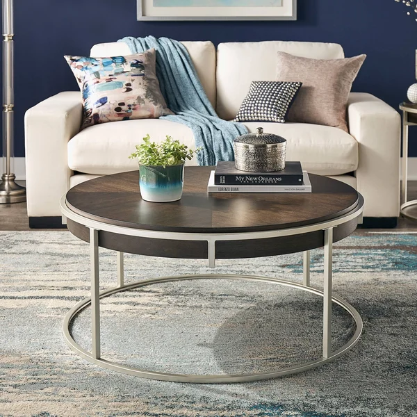 Ervyn Wood and Metal Round Coffee Table Walnut - Inspire Q