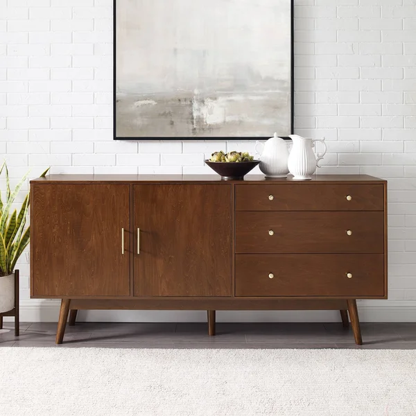 70x22 Mid-Century Modern 3 Drawer and 2 Door Sideboard Walnut - Saracina Home