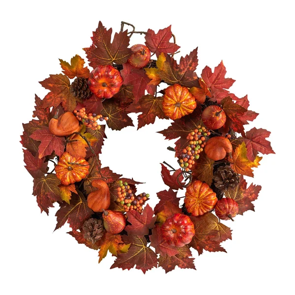 24” Autumn Maple Leaves - Pumpkin, Pinecone and Berries Artificial Fall Wreath by Nearly Natural
