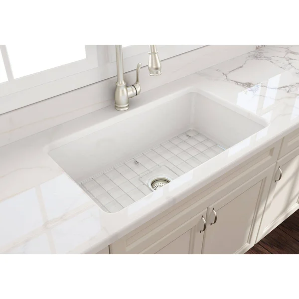 BOCCHI Sotto 32x22 Single Bowl Undermount Fireclay Kitchen Sink Biscuit