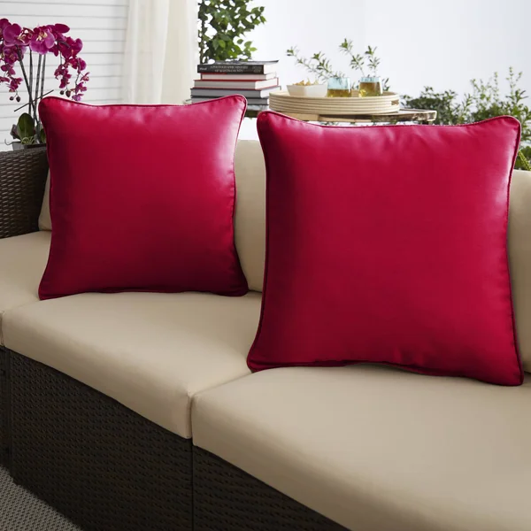 Set of 2 Crimson Red Corded Indoor and Outdoor Decorative Square Pillows, 18x22