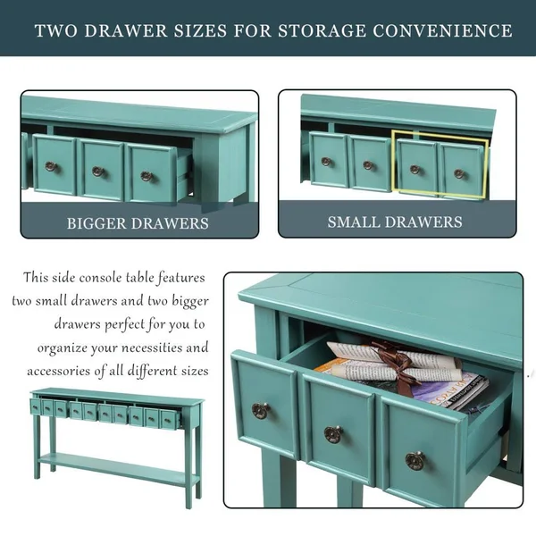 Mondawe 60x22 Long Vintage Rustic Console Table Sofa Table with Drawers and Bottom Shelf (Blue) - OR-W1870C-TR