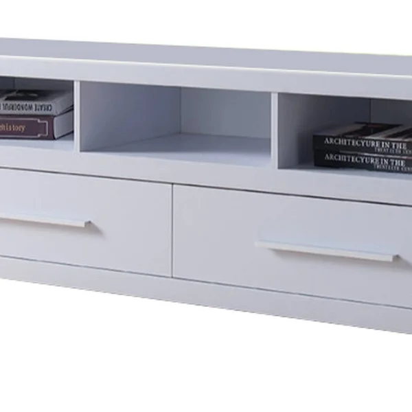Benzara Wooden TV Stand with 2 Drawers & 3 Open Shelves, White, 60 x 15.25 x 21.75