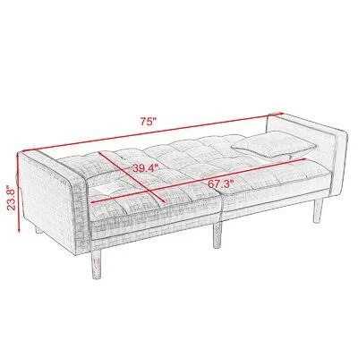 Convertible Loveseat Sofa Bed Modern Linen Fabric Futon Couch with 2 Pillows for Living Room, Yellow Latitude Run Fabric: Light