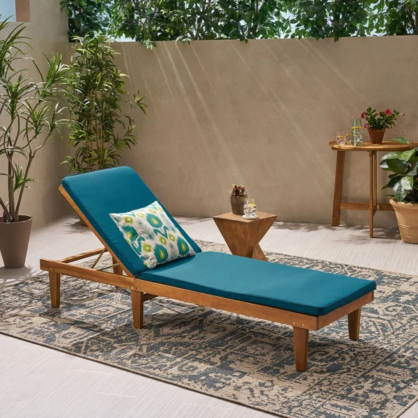 Nadine Outdoor Acacia Wood Chaise Lounge and Cushion Set by Christopher Knight Home - Teak Finish+Cream Cushion