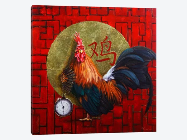 Lucia Heffernan Paintings Canvas Art Prints - Keeper of Time ( Animal Art > Farm Animals > Chickens & roosters art)