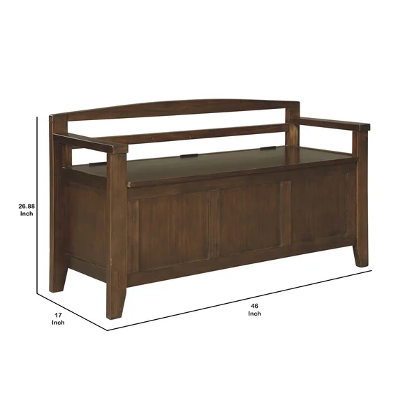 Benzara Transitional Style Wooden Bench with Lift Top SEAT - Brown, 17 x 46 x 26.88 in