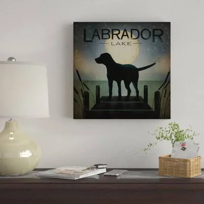 &Moonrise Black Dog - Labrador Lake& Graphic Art Print on Wrapped Canvas Winston Porter Size: 18x22 H x 18x22 W x 2x22 D