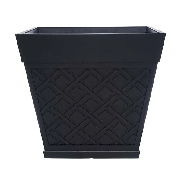 Allen + Roth 16-in W x 16-in H Black Mixed/Composite Planter
