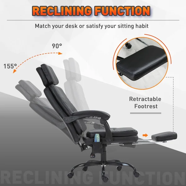 Vinsetto 6-Point Vibration Massaging Office Chair with High BACK - Height Adjustable, Padded Seat and Wheels - Black